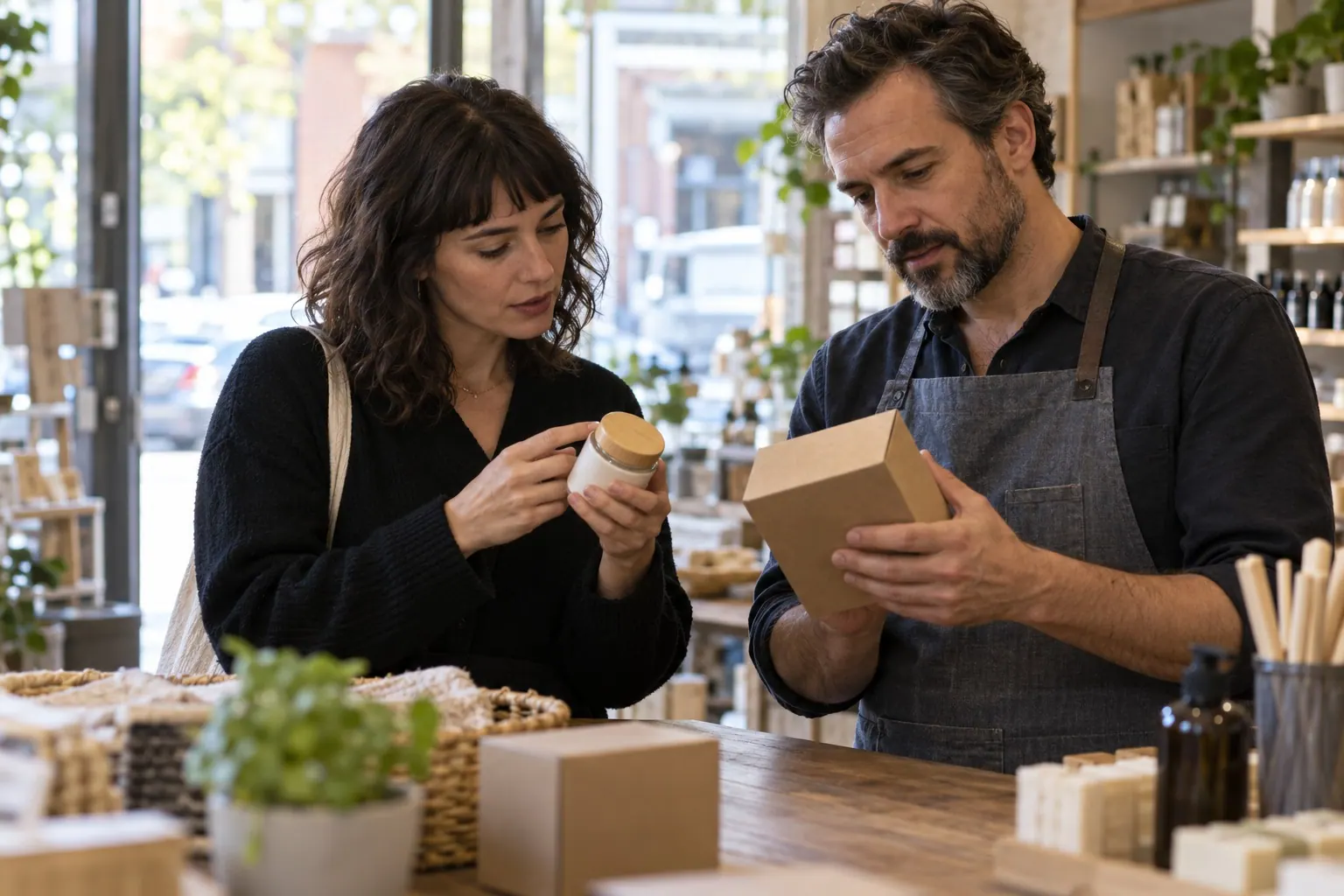 affiliate publisher and small business owner checking a product against the campaign's claims