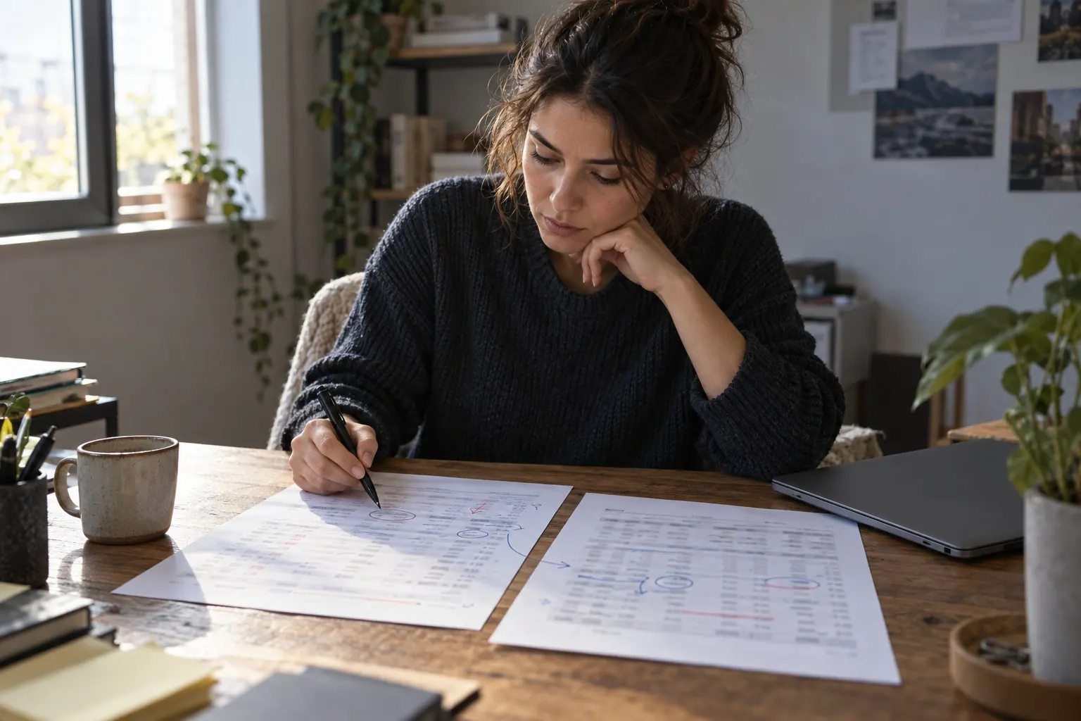 A performance marketer compares printed campaign cohorts and marks the path from new lead to confirmed order.
