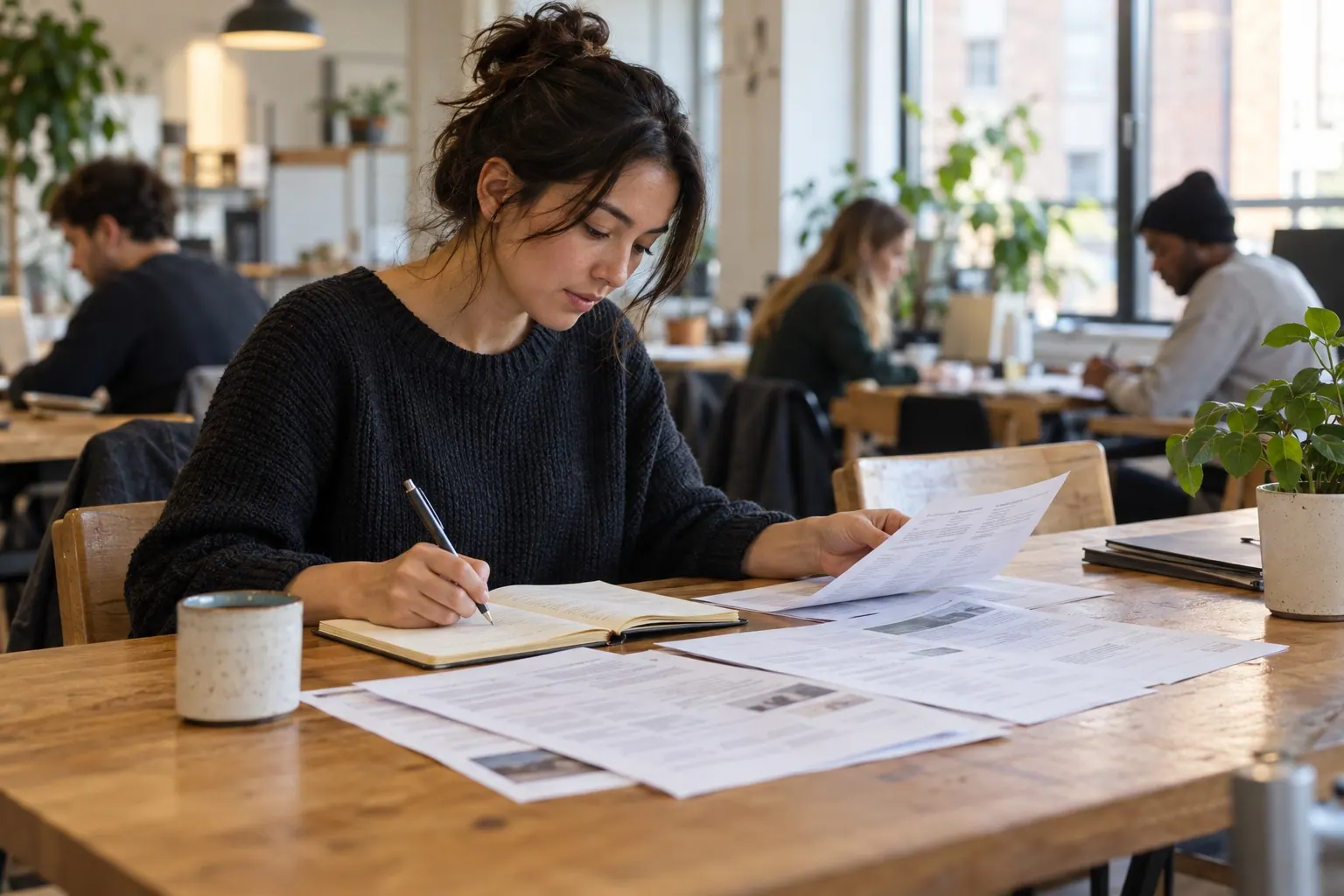A freelance researcher reviews public business information and writes a short list of verification questions in a shared workspace.