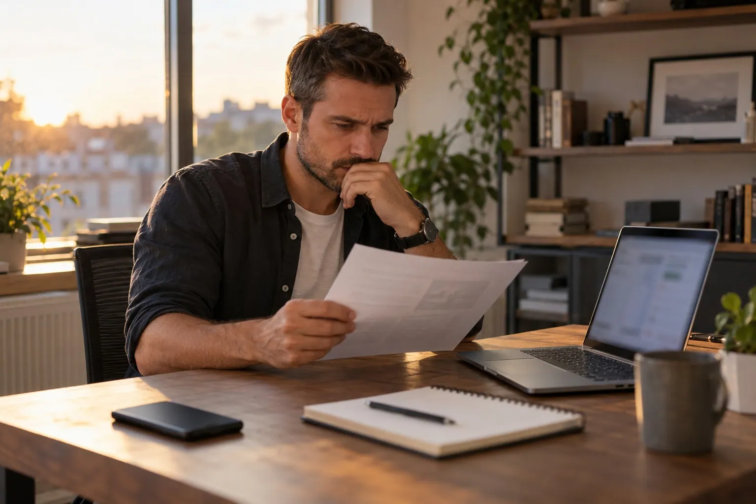 An affiliate operator compares an offer brief with a blurred campaign dashboard before deciding whether the COD offer is testable.
