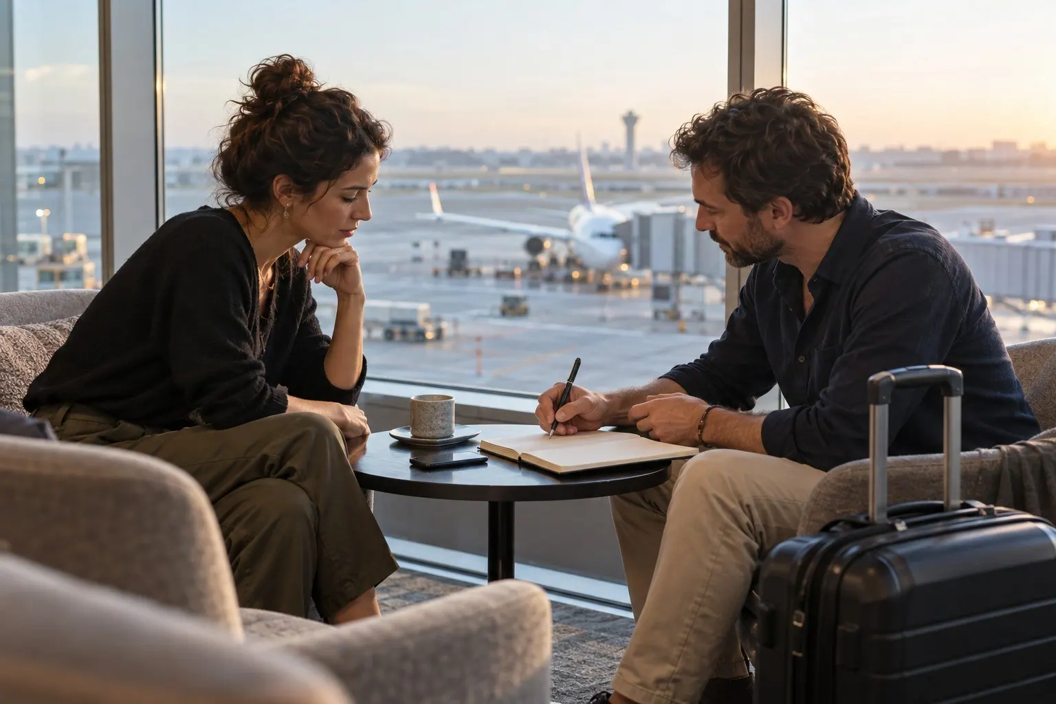 Travel advisor and client review the traveler’s priorities together at a desk.