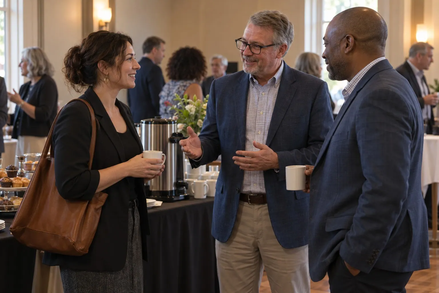 A freelance researcher meets association members during an industry networking event.