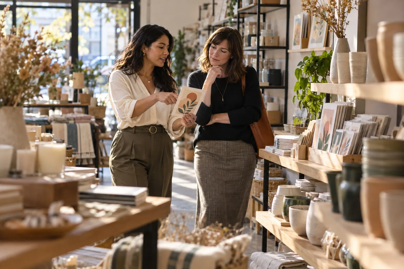 Two consultants discuss a recurring creative service in a studio.