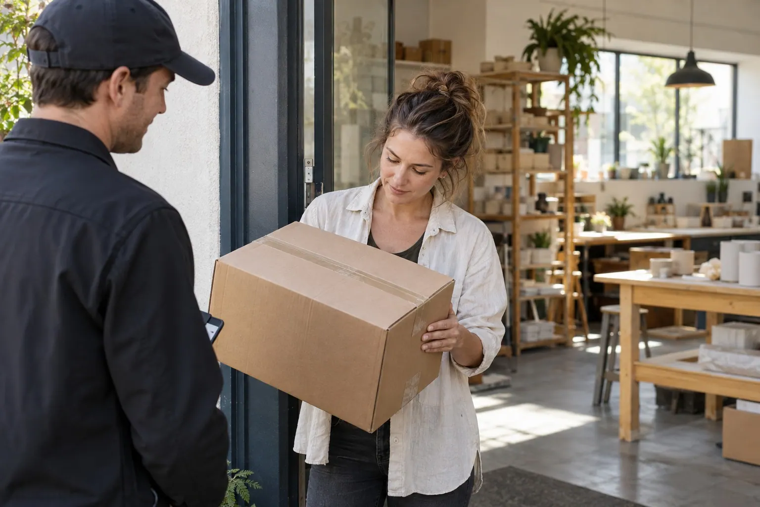 A founder opens a delivered supplement sample parcel at home and checks the bottle condition against an order note.