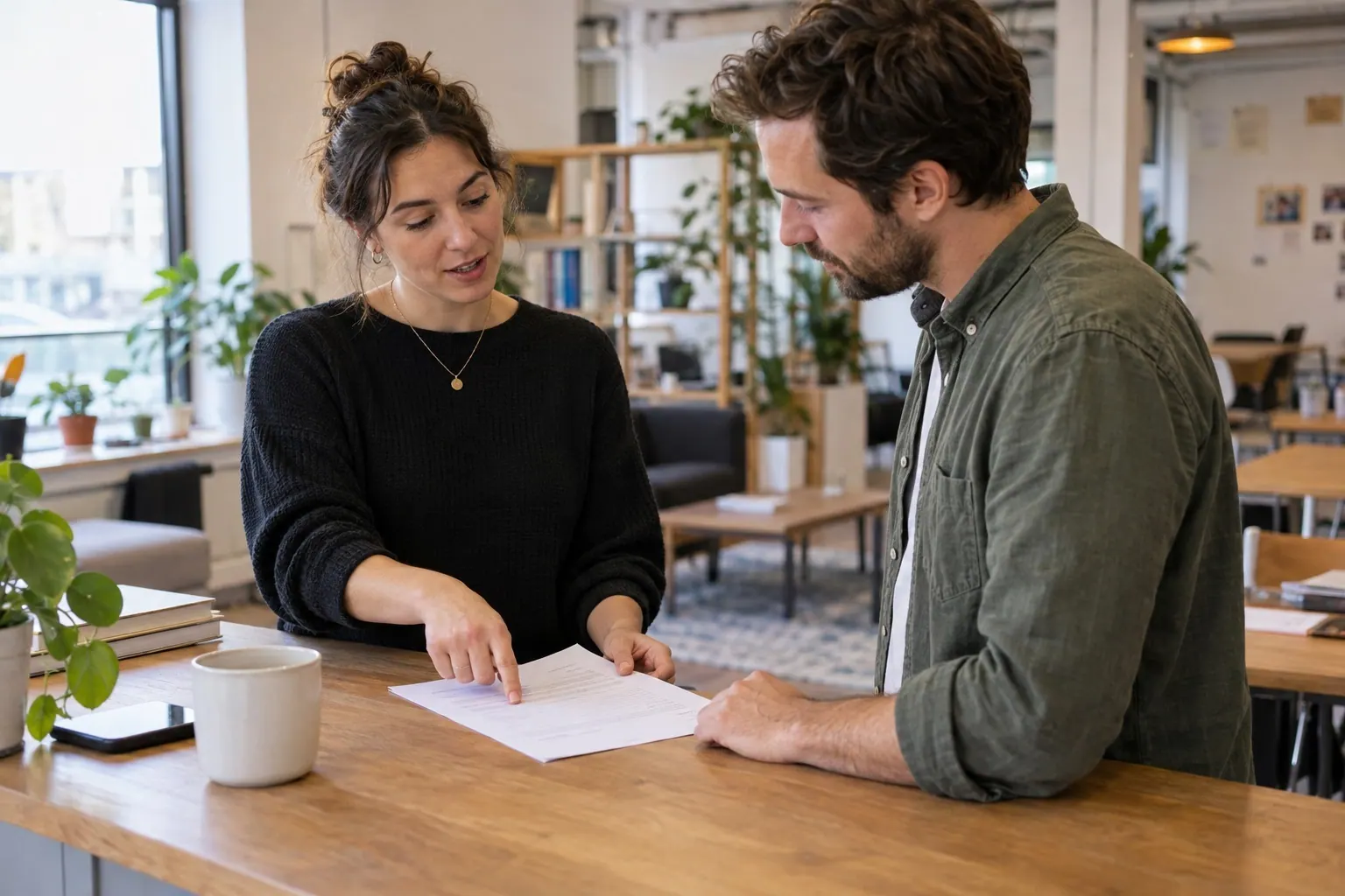A small SaaS founder welcomes an early customer and explains a plain onboarding sheet.
